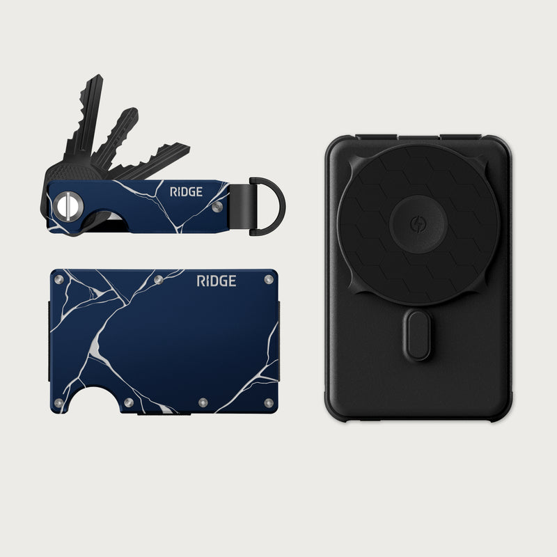 Ridge Wallet + Power Bank + KeyCase - Kintsugi - Navy + Matte Black + Kintsugi - Navy
